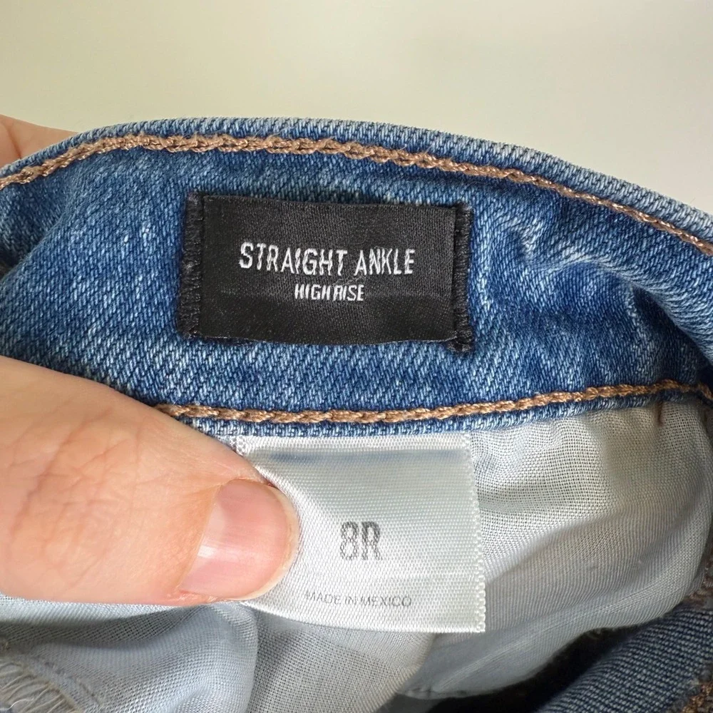 Express Straight Ankle High Rise Raw Hem Ripped Light Wash Denim Blue Jeans‎ 8R